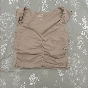 Hollister Ruched V-Neck Crop Top - Taupe Beige